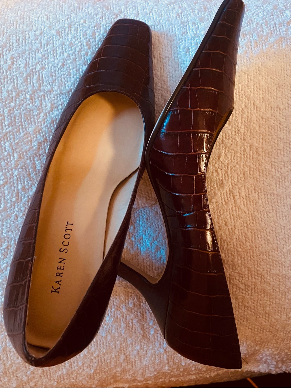 Karen Scott Croc-Embossed Pointed Toe Pumps - Dark Brown